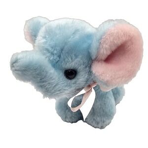 Vintage 1987 Commonwealth Blue Pink Elephant Plush Stuffed Animal Toy 5" Korea